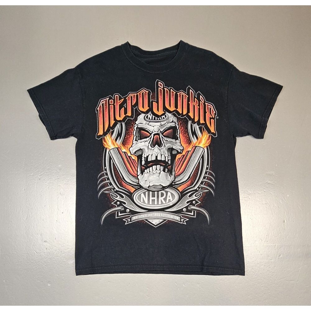 NHRA T-Shirt Mens Large. Vintage‎ Nitro Junkie Skull Grunge Racing Double Sided